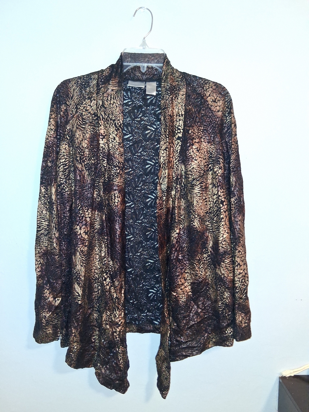 Chico's Metallic Brown and Black Open-Front Cardigan